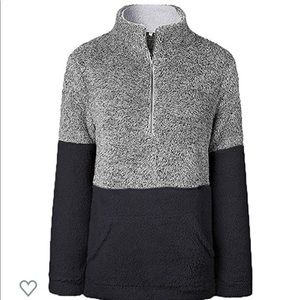 Quarter Zip Sherpa Fleece Black and Gray Size M